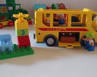 LEGO DUPLO Building Set.  Vintage  Bricks that includes bricks and vehicles from Lego Bus Station and Lego Farm.