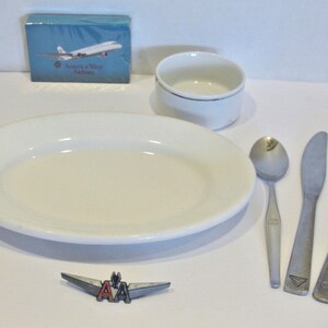 Vintage Airline Collectibles American Airlines China Bowl American West Card Deck American Airline Wing Pin Delta Knife Northwest Fork