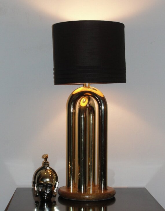 Tall Brass Tube Table Lamp With Black Shade -  Ireland