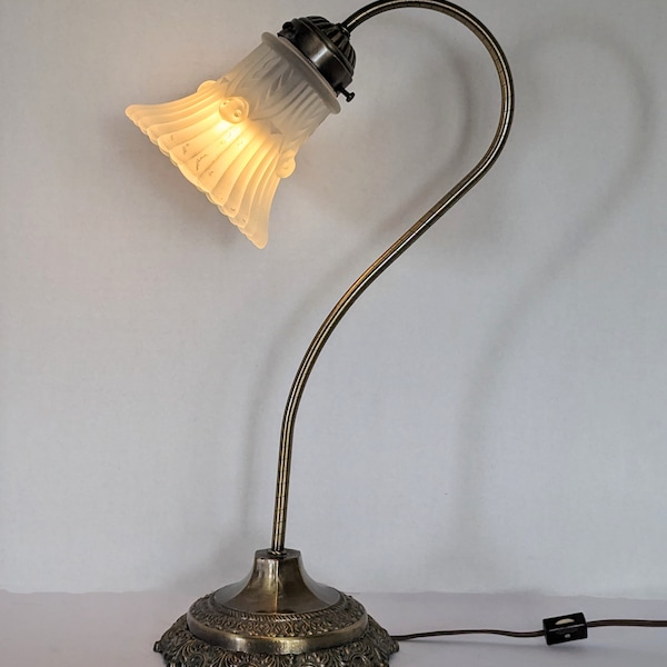 Vintage Gooseneck Lamp with Tulip Art Deco Shade