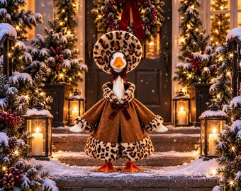 Tenue d'hiver pour oie de porche, manteau imprimé léopard pour oie de jardin de 58 cm, vêtements chauds pour oie, décoration hivernale extérieure, cadeau pour oie