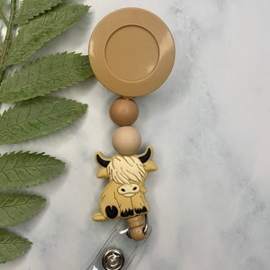 Highland Cow Personalized Silicone Bead Badge Reel