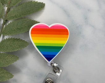Rainbow Heart Pride Badge Reel Id Holder