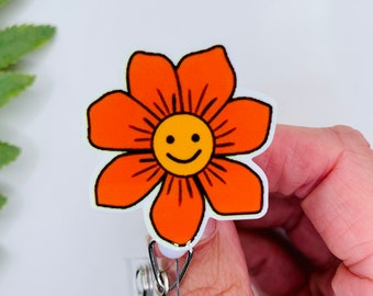 Happy Smiley Flower Badge Reel Id Holder, interchangeable Topper add on