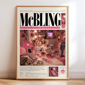 McBling väggkonsttryck, Y2K Glamour-poster, rosa sovrumsdekor från 2000-talet