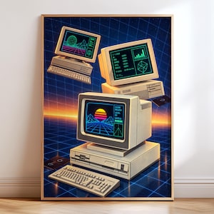 Retro Computer Wall Art, Vintage CRT Monitor Poster, Tech Nostalgia Print, Computer Decor
