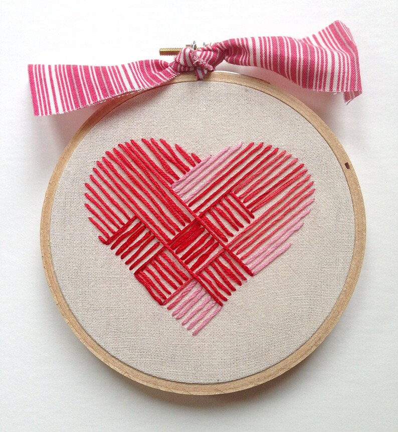 Woven heart hand embroidery pattern Etsy