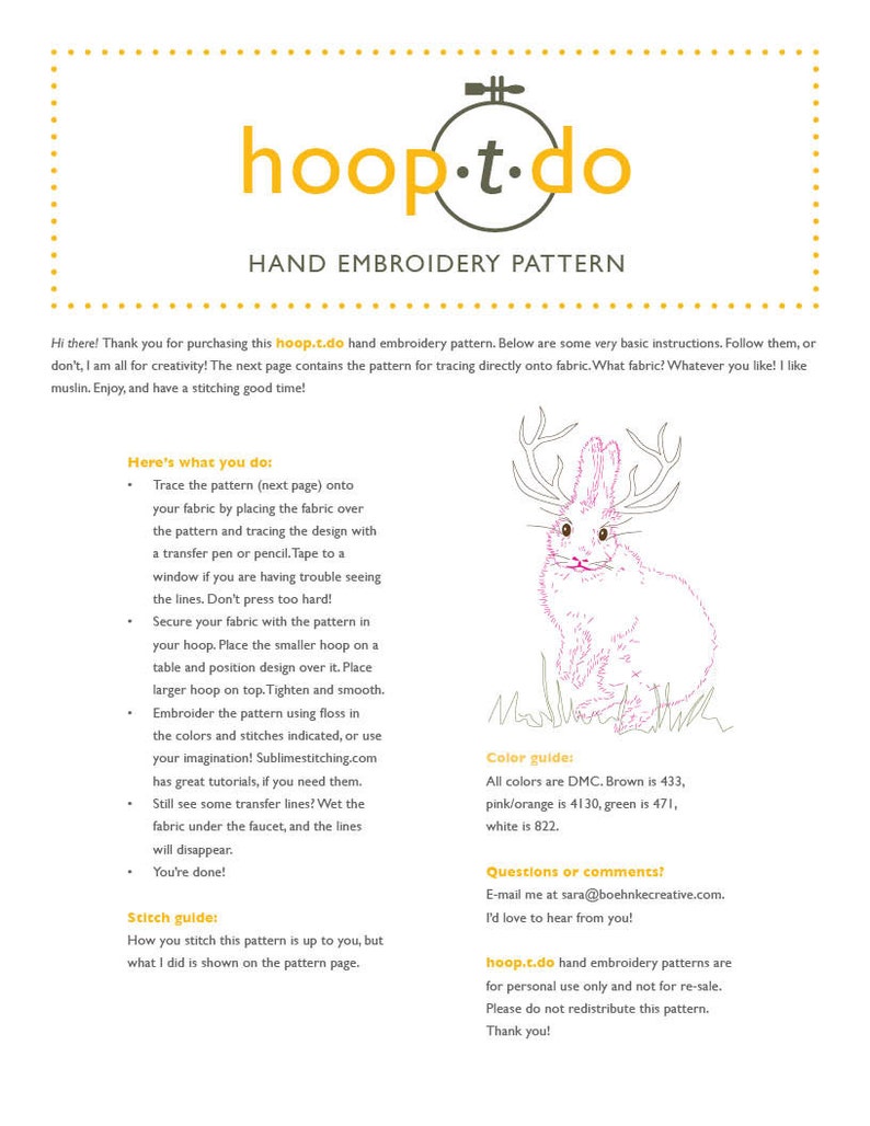 jackalope hand embroidery pattern image 3