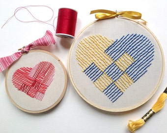 woven heart hand embroidery pattern