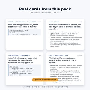 Python Interview Flashcards | 100 Questions & Answers PDF + Anki Deck | Junior Mid Developer Interview Prep | Printable Study Cards image 4
