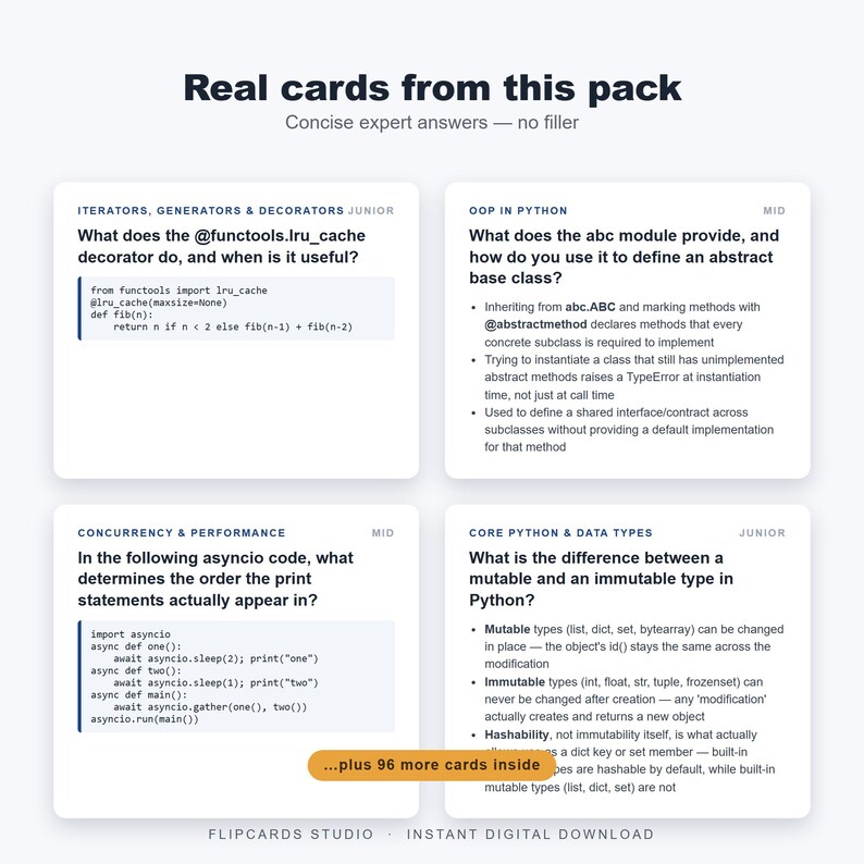 Python Interview Flashcards | 100 Questions & Answers PDF + Anki Deck | Junior Mid Developer Interview Prep | Printable Study Cards image 4