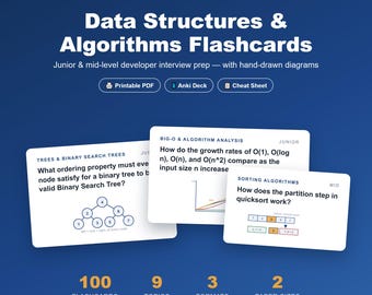 データ構造とアルゴリズムのフラッシュカード｜ジュニア・ミドル面接対策（PDF Anki）