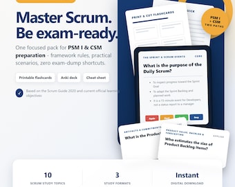 Flashcards para Scrum Master: Preparação para os Exames PSM I e CSM, 100 Perguntas e Respostas (Download Digital)