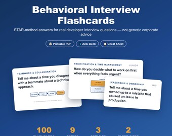 Flashcards para Entrevistas Comportamentais de Desenvolvedores | 100 Perguntas e Respostas do Método STAR (PDF, Baralho Anki)