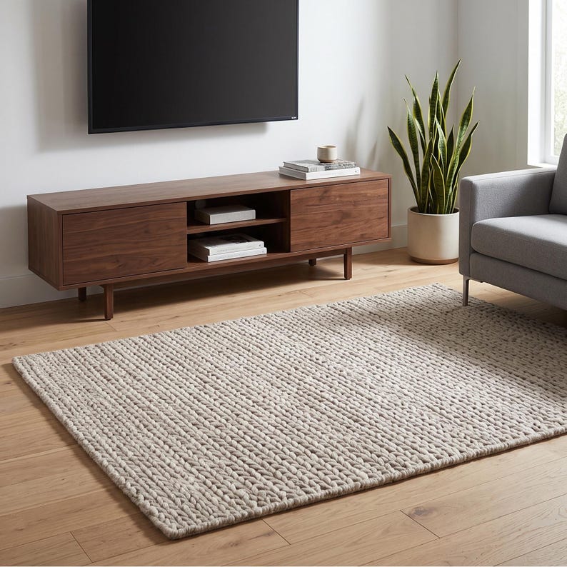 Buy Chunky Wool Bubble Rug, Neutral Handwoven Loop Pile Area Rug for ...