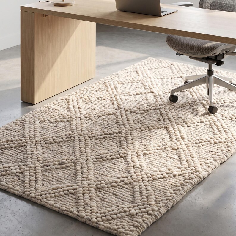 Handwoven Beige Looped Pile Pebble Textured Rug Modern Geometric ...