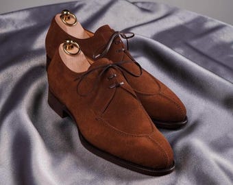 TheCobblersCreations - Chaussures Derby habillées à lacets en daim marron pour homme, faites main