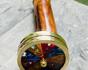 Handmade Brass Kaleidoscope with Double Stained Glass Wheel