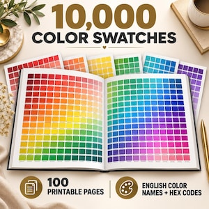 10,000 Color Swatches Printable PDF | 100-Page Color Chart with & HEX Codes
