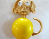Vintage Jonette Jewelry Googly-Eyed Yellow Poodle Brooch