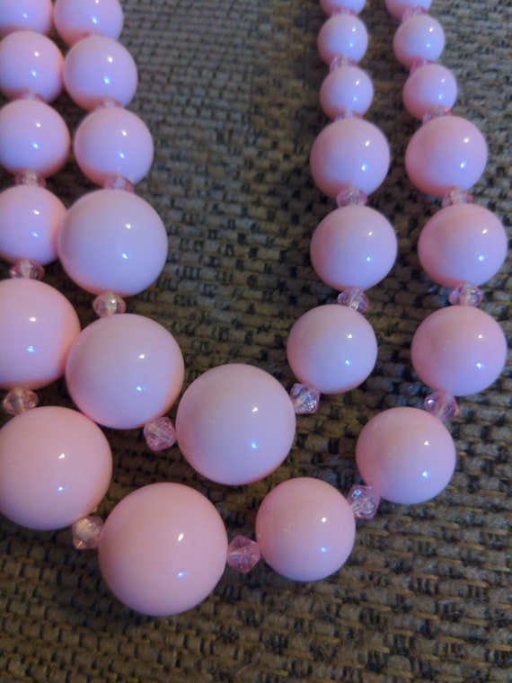 Vintage Pink Beaded Double Strand Necklace with m… - image 3