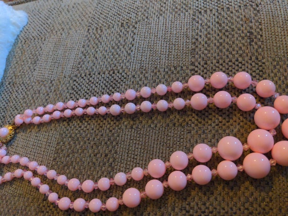 Vintage Pink Beaded Double Strand Necklace with m… - image 4