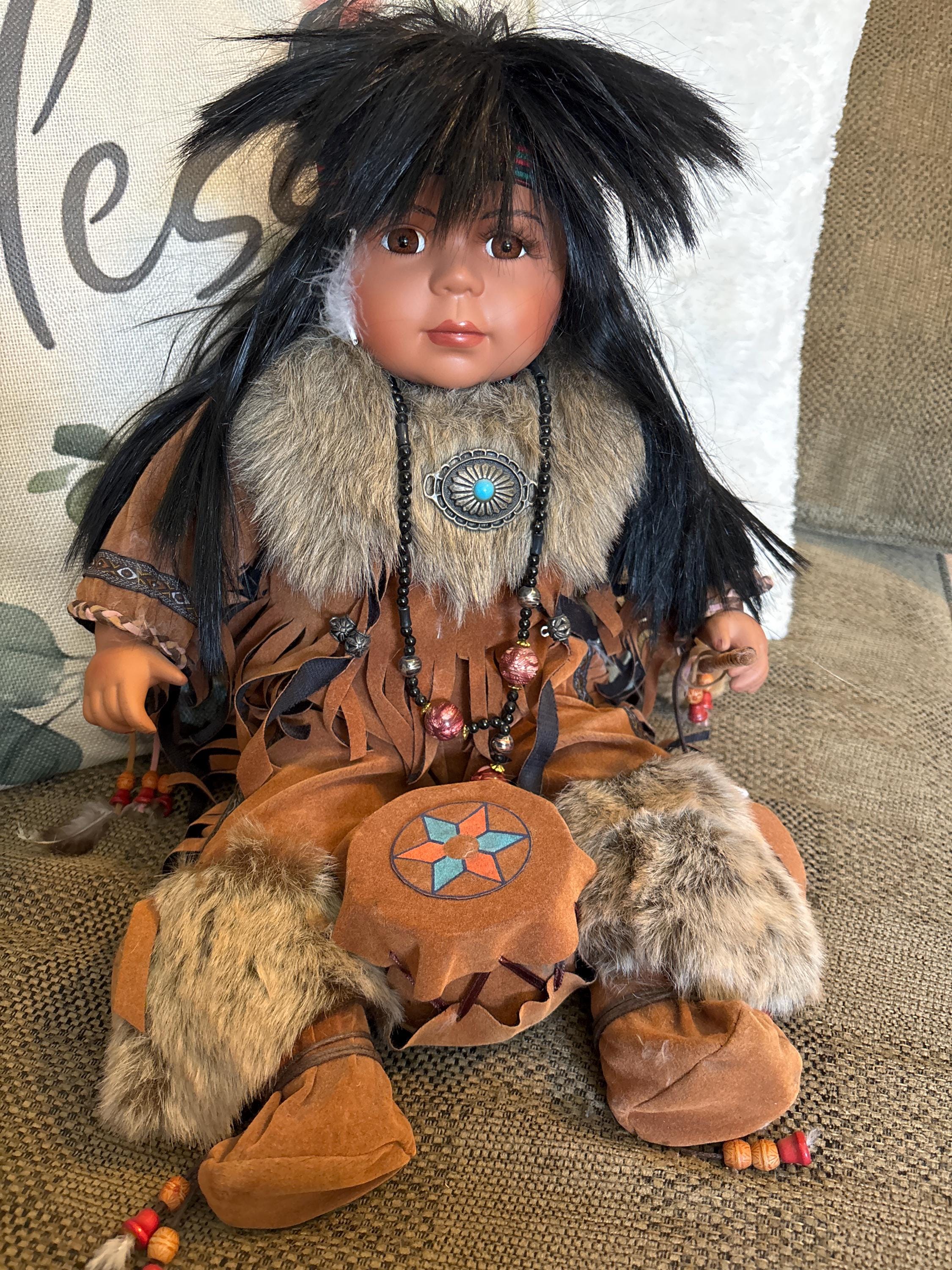 Vintage Cathay Native American Porcelain Doll Native Dress and 