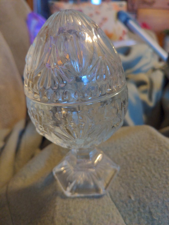 Vintage Egg Shaped Clear Crystal Egg Shaped Trinket Box on Etsy