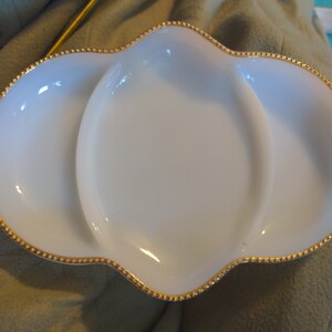 Vintage Fire King Milk glass and Gold Divided Relish Dish