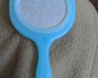 Vintage Doll Vanity Blue Hand Mirror/ purse mirror pretty