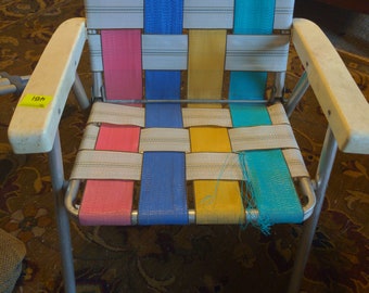 Vintage Metal Folding Webbed Child's Lawn Chair fun colors