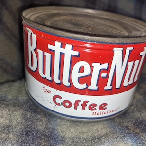 Vintage Butter-Nut Coffee Tin 1 lb Tin Red and White farmhouse decor