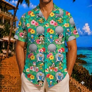 Chemise hawaïenne Disney Epcot, Chemise Aloha Mickey et Minnie Spaceship Earth, Chemise boutonnée pour les vacances à Disney World, Chemise pour un voyage tropical à Disney
