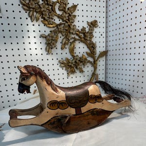 Antique Hand-Carved and Painted Wooden Rocking Horse Swedish late 19th Century Folk Art Toy