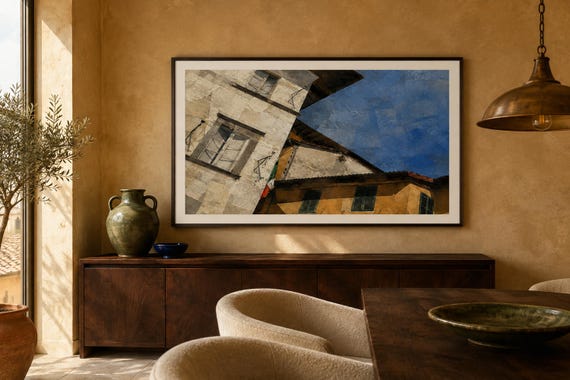 Tuscan Piazza Printable Wall Art, Italian Square Digital Download, Warm Architectural Cityscape