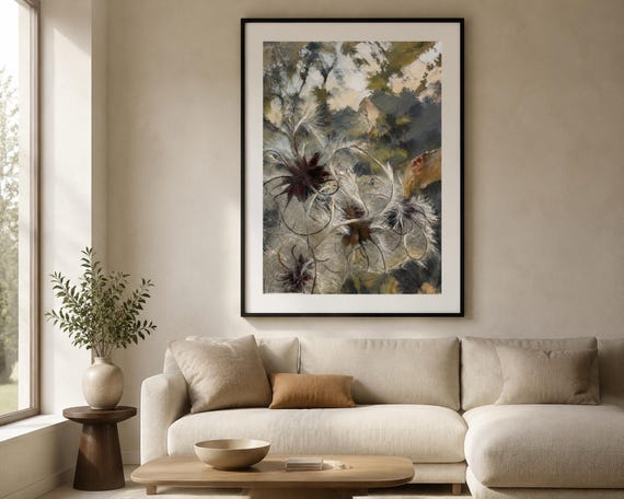 Feathery Seed Heads Printable Wall Art, Abstract Botanical Digital Download, Neutral Nature Decor