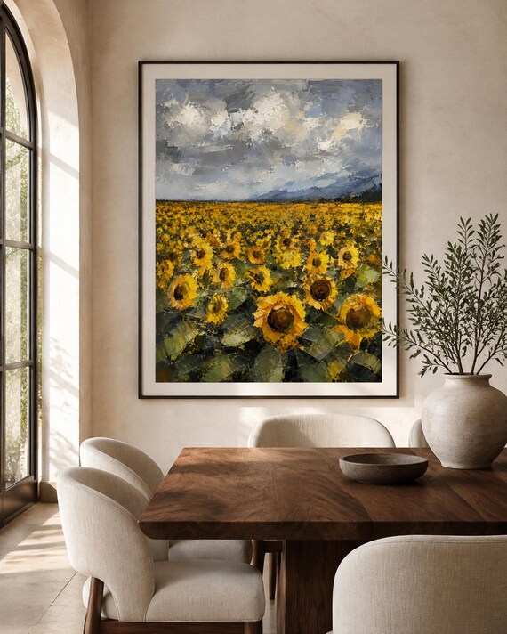 Italian Sunflower Field Printable Wall Art, Yellow Botanical Landscape Digital Download, Summer Decor