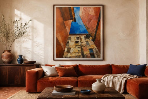 Sunlit Barcelona Street Printable Wall Art, Spanish Architecture Digital Download, Warm Cityscape