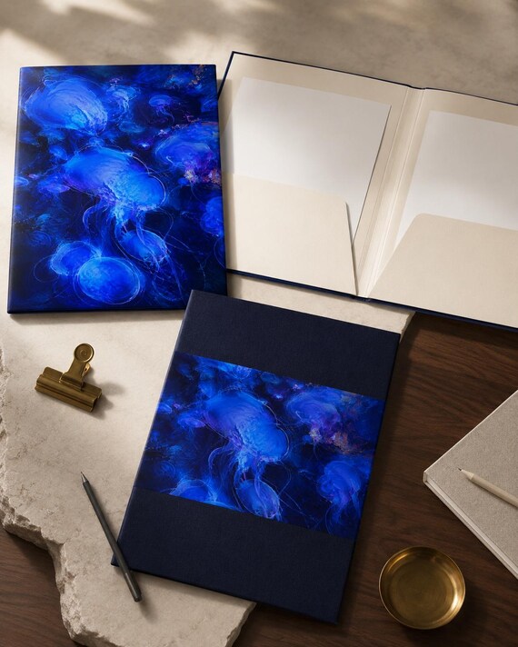 Cobalt Jellyfish Printable Wall Art, Blue Ocean Digital Download, Abstract Marine Decor