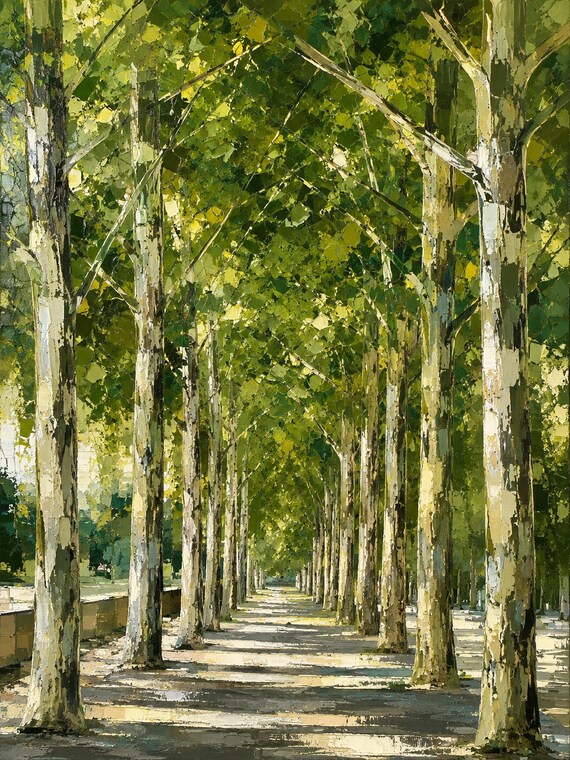 Green Tree Colonnade Printable Wall Art, Italian City Landscape Digital Download, Botanical Decor