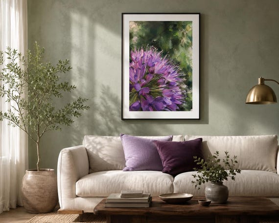 Violet Flower Printable Wall Art, Abstract Botanical Digital Download, Purple Floral Decor