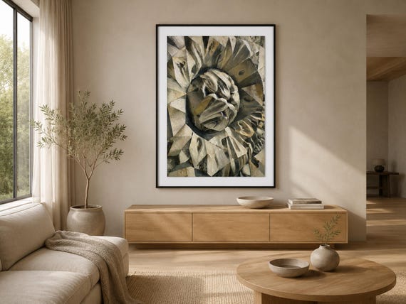Stone Floret Printable Wall Art, Carved Architectural Detail Digital Download, Neutral Decor