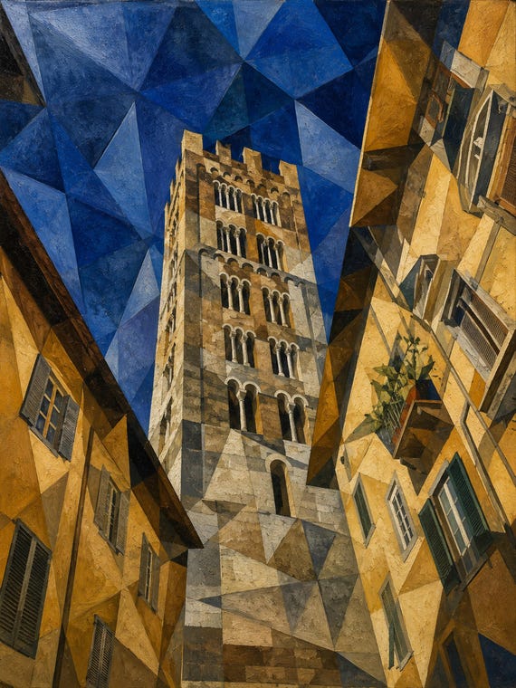 Italian Bell Tower Printable Wall Art, Cubist Tuscan Architecture Digital Download, Historic City Decor