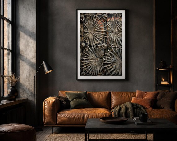 Metal Sunburst Printable Wall Art, Cubist Architectural Detail Digital Download, Industrial Decor