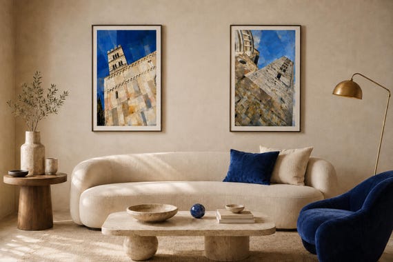 Lucca Tower Study Set of 2, Tuscan Architecture Printable Wall Art Bundle, Italian Digital Download