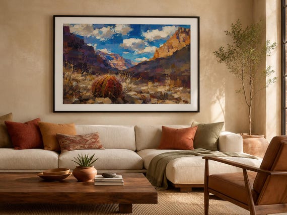 Canyon Panorama Printable Wall Art, Abstract Southwest Landscape Digital Download, Desert Decor