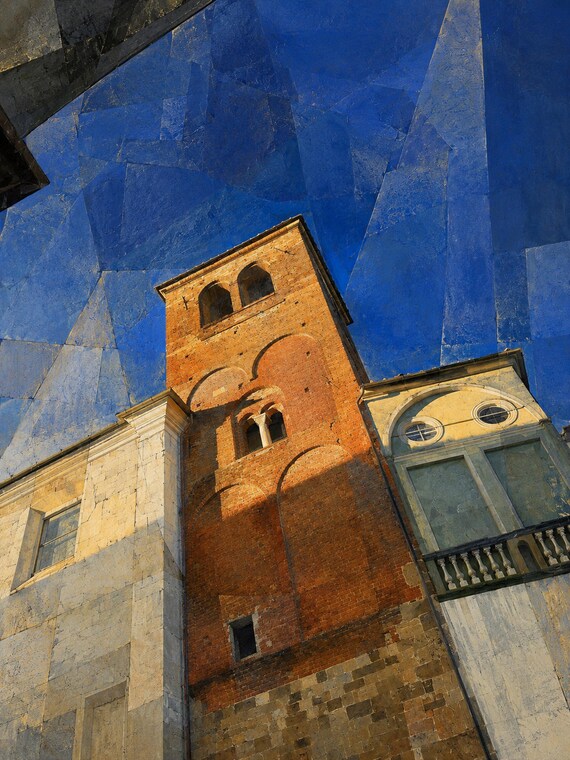 Lucca Tuscan Tower Printable Wall Art, Cubist Italian Architecture Digital Download, Stone Bell Tower