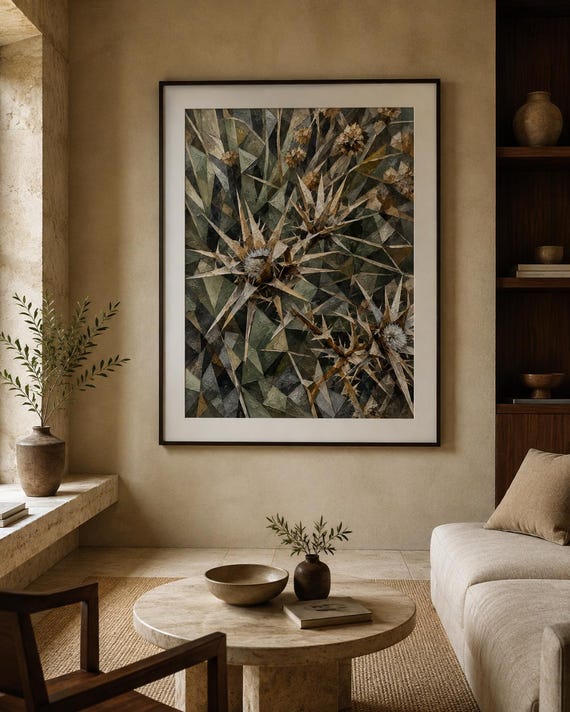 Thorn Seed Heads Printable Wall Art, Cubist Botanical Digital Download, Neutral Nature Decor