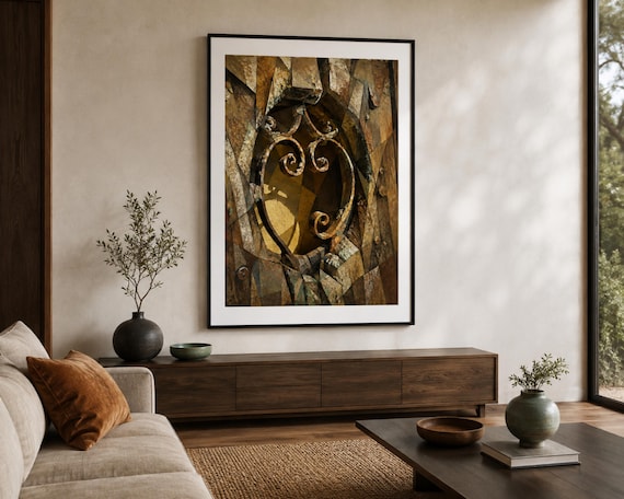 Italian Door Ironwork Printable Wall Art, Cubist Architectural Detail Digital Download, Tuscan Decor