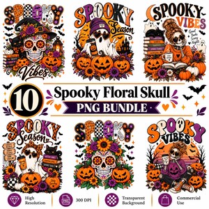 Pacchetto PNG "Vibrazioni Spettrali", design retrò per sublimazione con fantasmi di Halloween, clipart di leopardo e zucca, design base per maglietta da strega